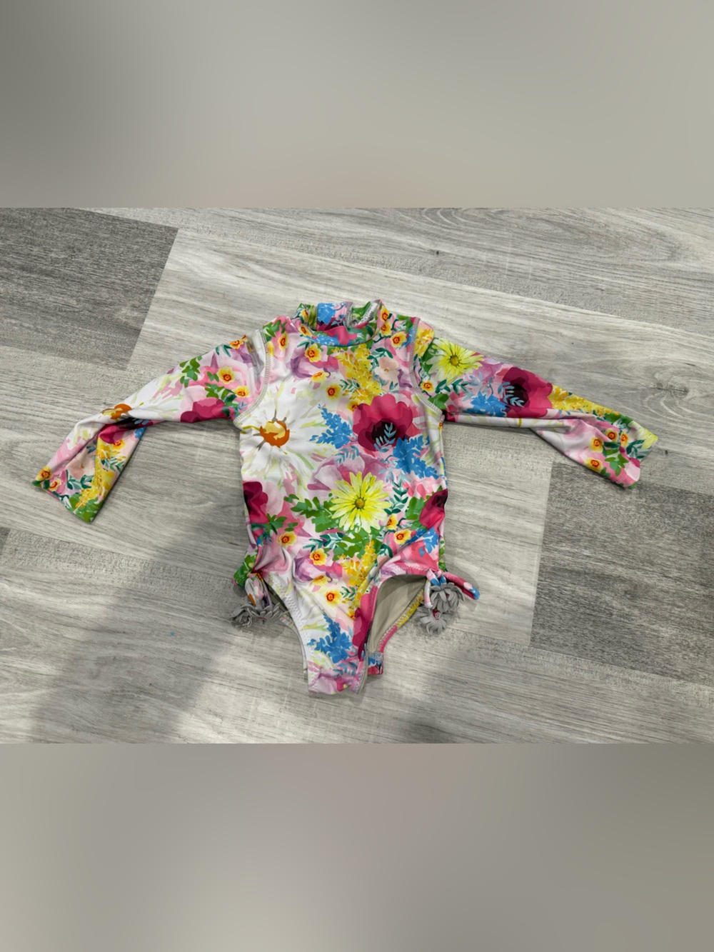 Girls Floral Long-Sleeve One-Piece Swimsuit - Pink Multi